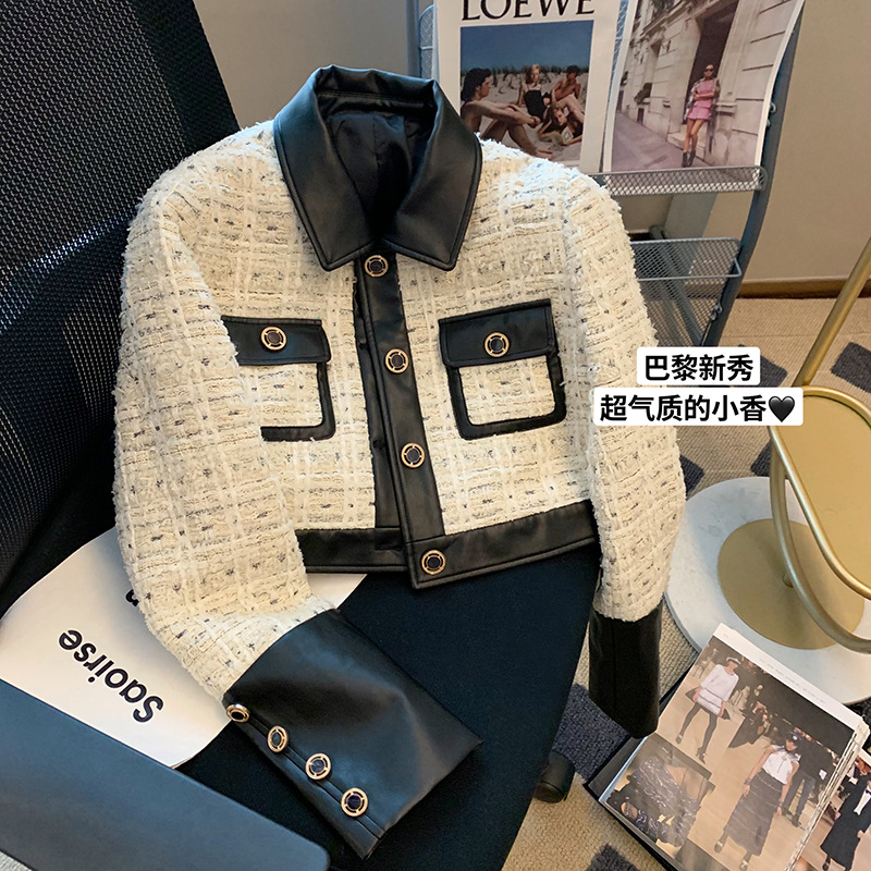 Contrast Stitching Tweed Fragr - Wool Coat Peacoat ulasan dan harga