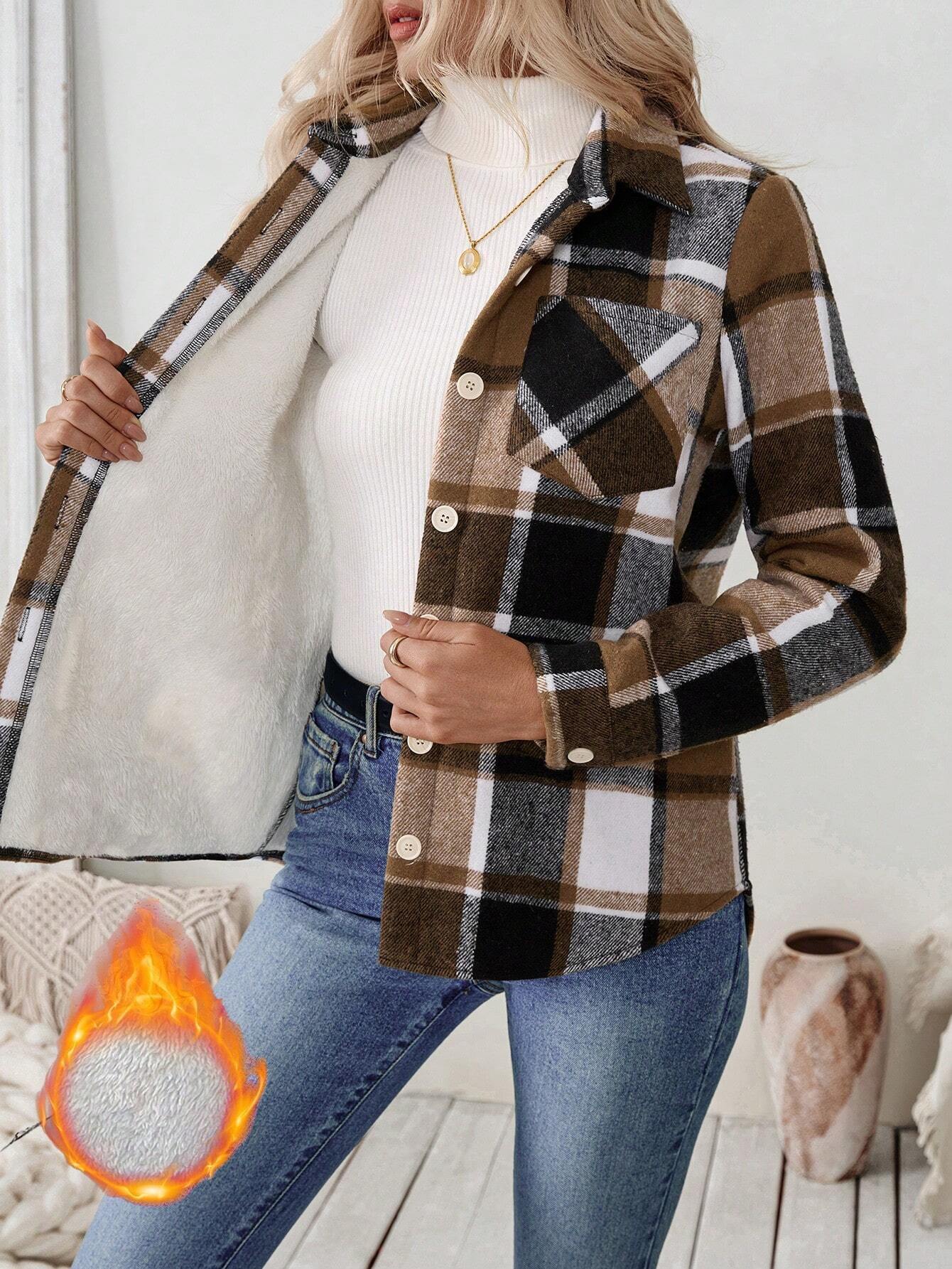 Women Fleece Lined Plaid Shack - Flannel Shirt Lined ulasan dan harga