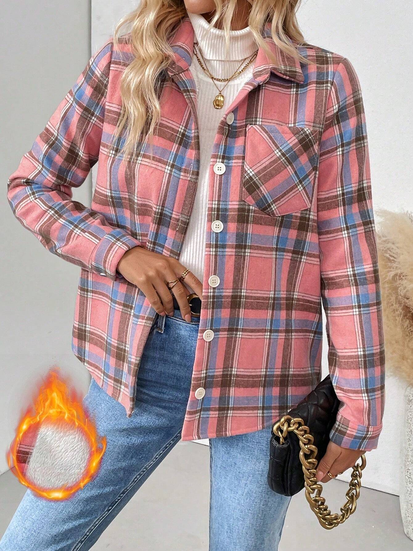 Women Fleece Lined Plaid Shack - Flannel Shirt Lined ulasan dan harga